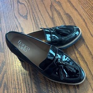 Franco Sarto Patent Black Tassle Carolynn Loafers